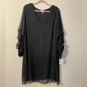 NWT Size 16W Chiffon Dress with Tie Black Gold